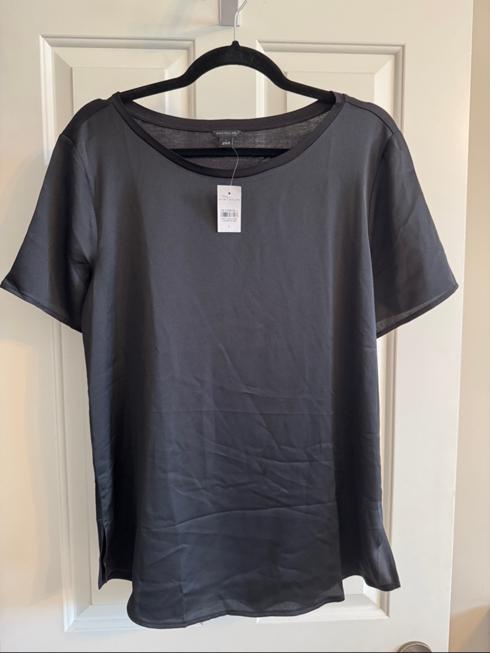 Ann Taylor Black Short-Sleeve Crew Neck Tee Black NWT